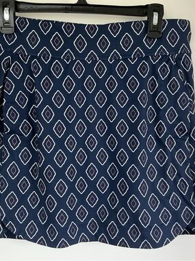 Belyn Key Navy Pencil Skirt with White and Pink Diamond Pattern